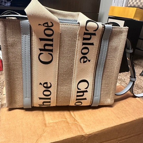 Chloe Woody Bag Canvas Leather Blue - Picture 1 of 8